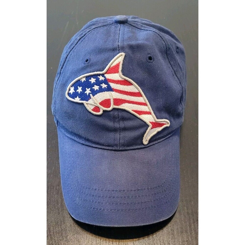 SeaWorld Stars & Stripes Red White Blue Shamu Orca Adjustable Hat Blue Cap